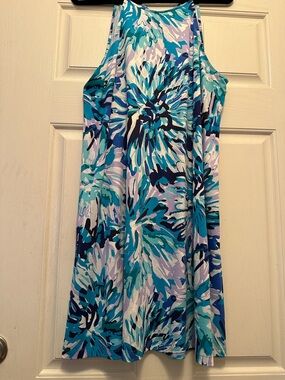 Lilly Pulitzer Margot Sleeveless Blue Floral Shift Mini Dress sz L